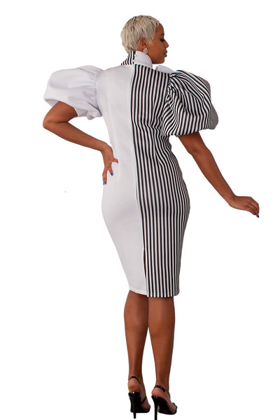 For Her Women Dress 81822-White/Black Stripes | Church suits for less