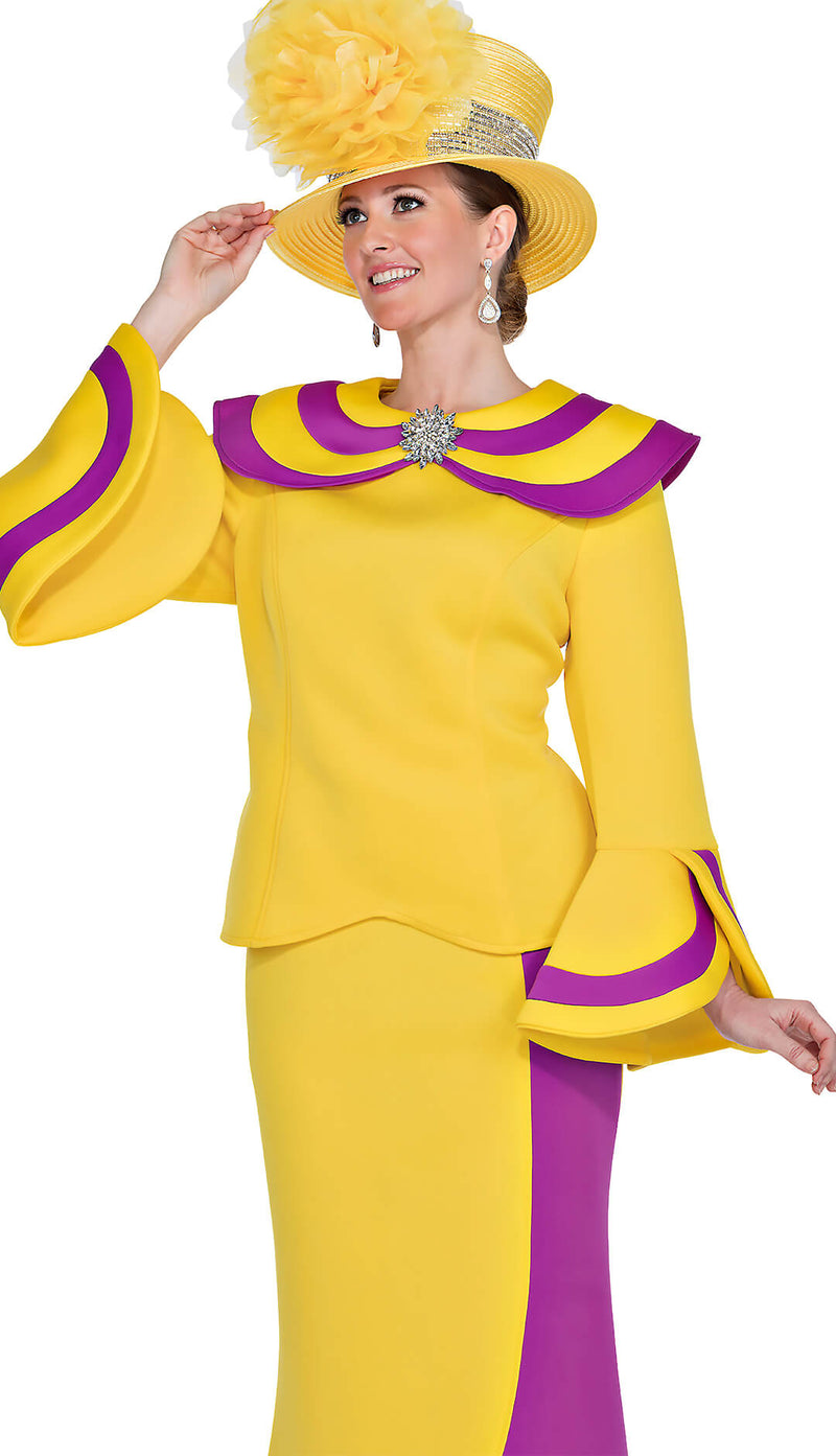 Aussie Austine Church Suit 5926-Yellow/Purple - Church Suits For Less