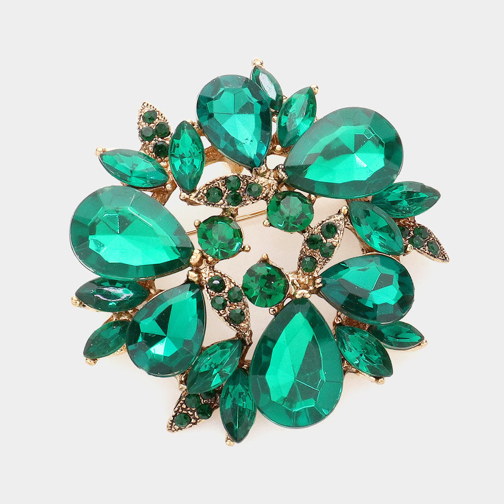 Women Church Brooch-1124 Emerald - Church Suits For Less