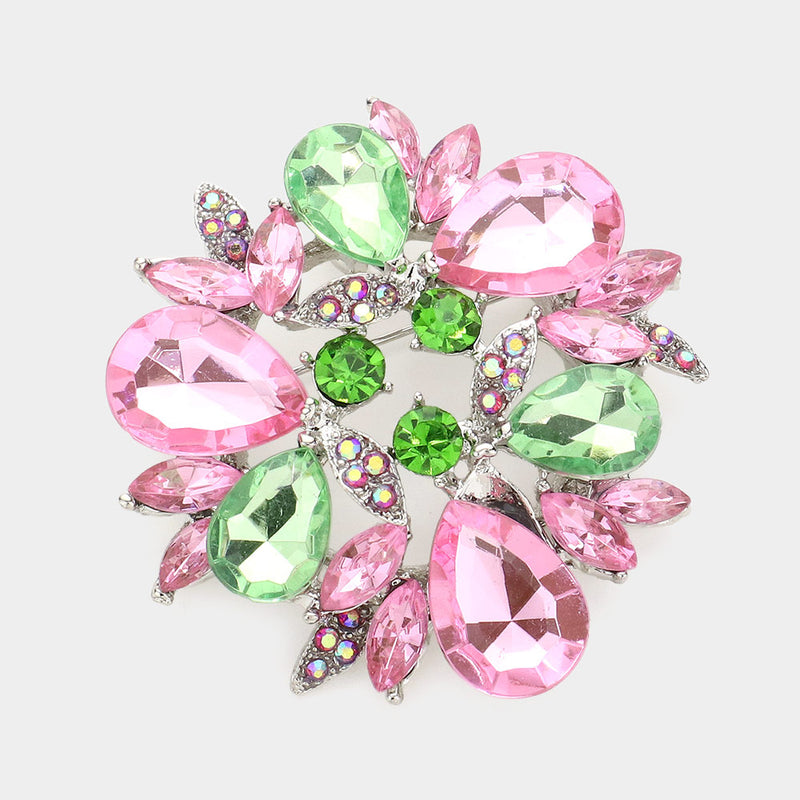 Women Church Brooch- 1124 Pink Green - Church Suits For Less