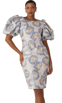 Chancele Church Dress 9731C-Blue/Silver - Church Suits For Less