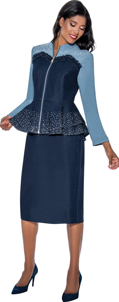 Elegance Fashions | Donna Vinci 5826 2Pc Denim Skirt Set in Blue Denim