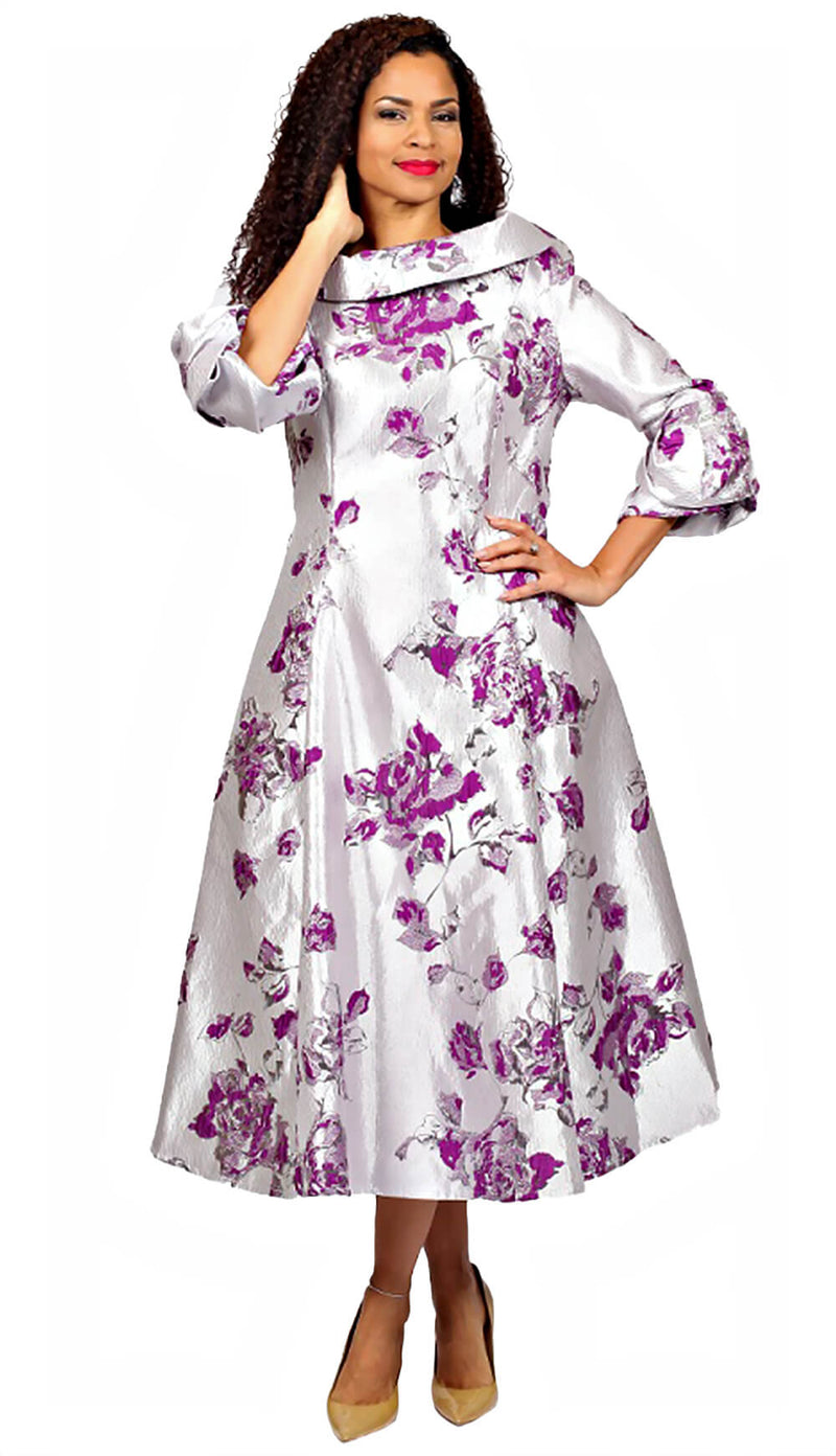 Diana Couture Church Dress 8700-Silver/Purple - Church Suits For Less