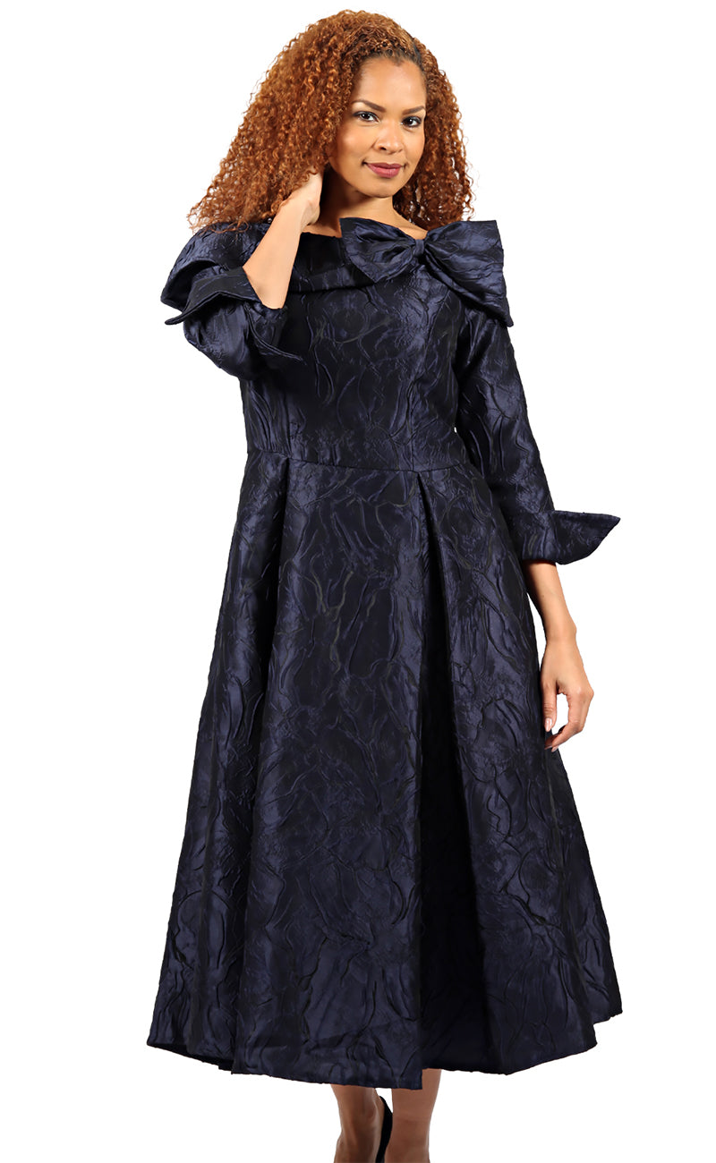 Diana Couture Church Dress 8757-Navy - Church Suits For Less