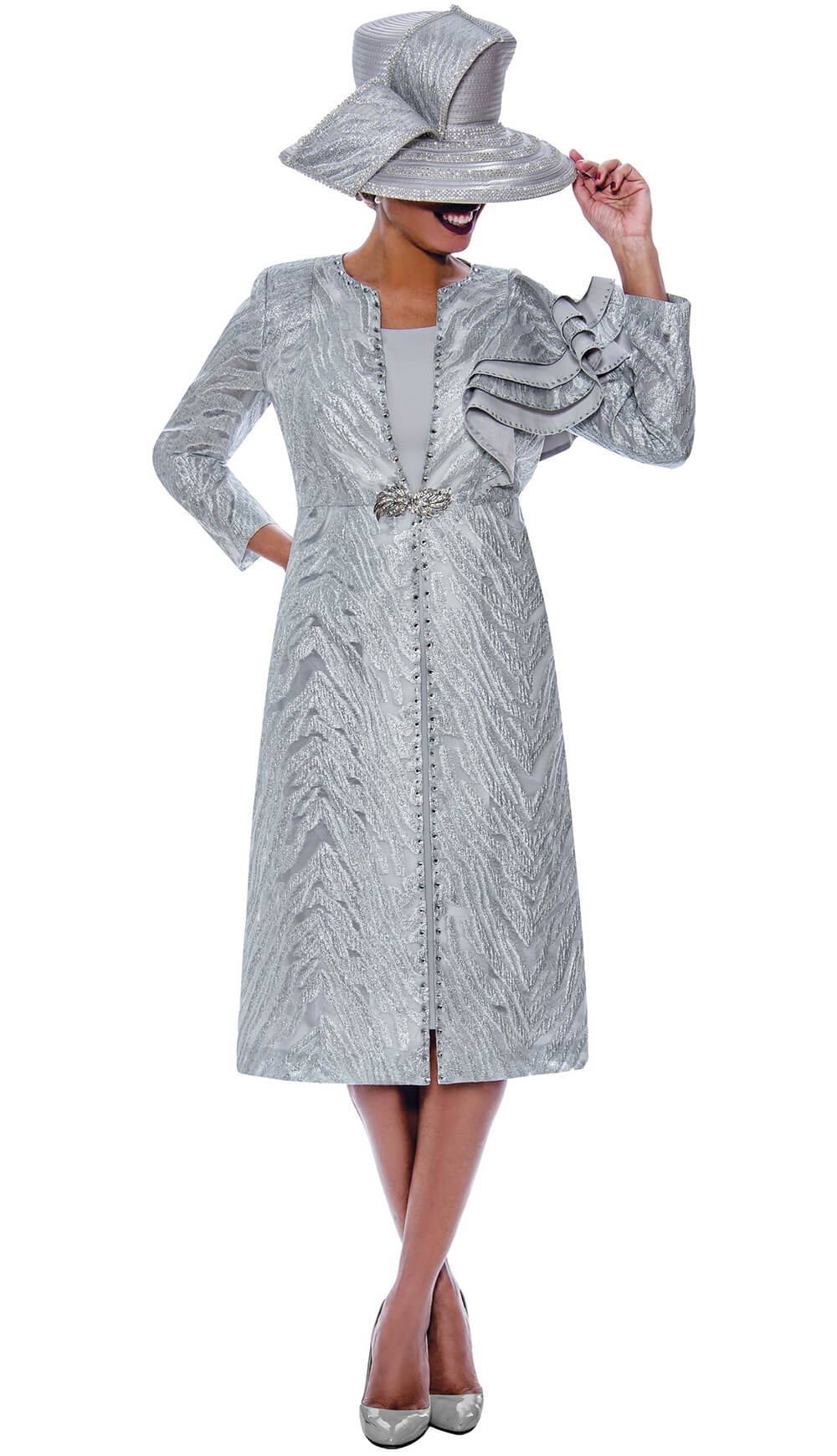 Divine Queen Church Dress 2262-Silver - Church Suits For Less