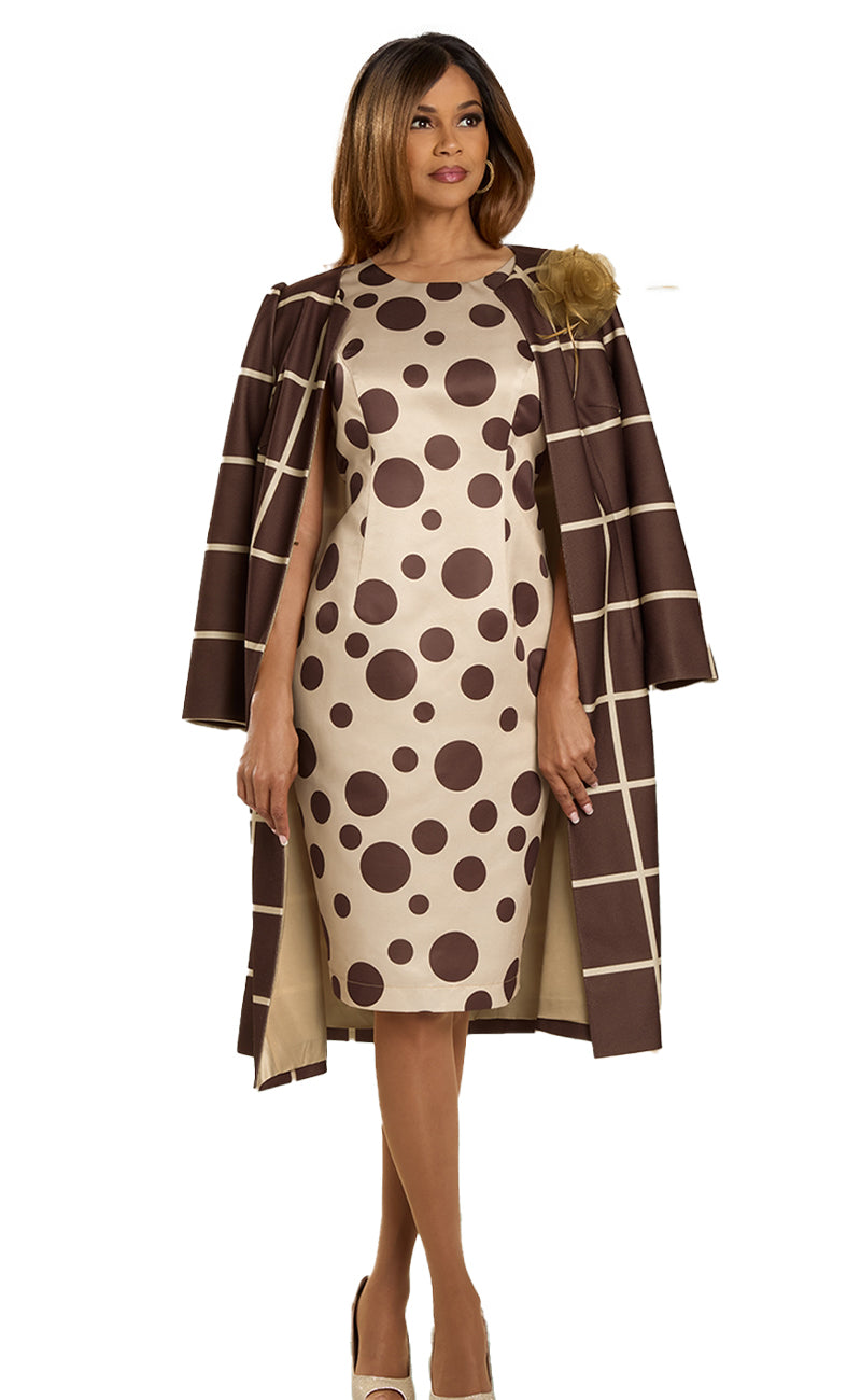 Donna Vinci Church Dress 12132-Brown/Tan - Church Suits For Less