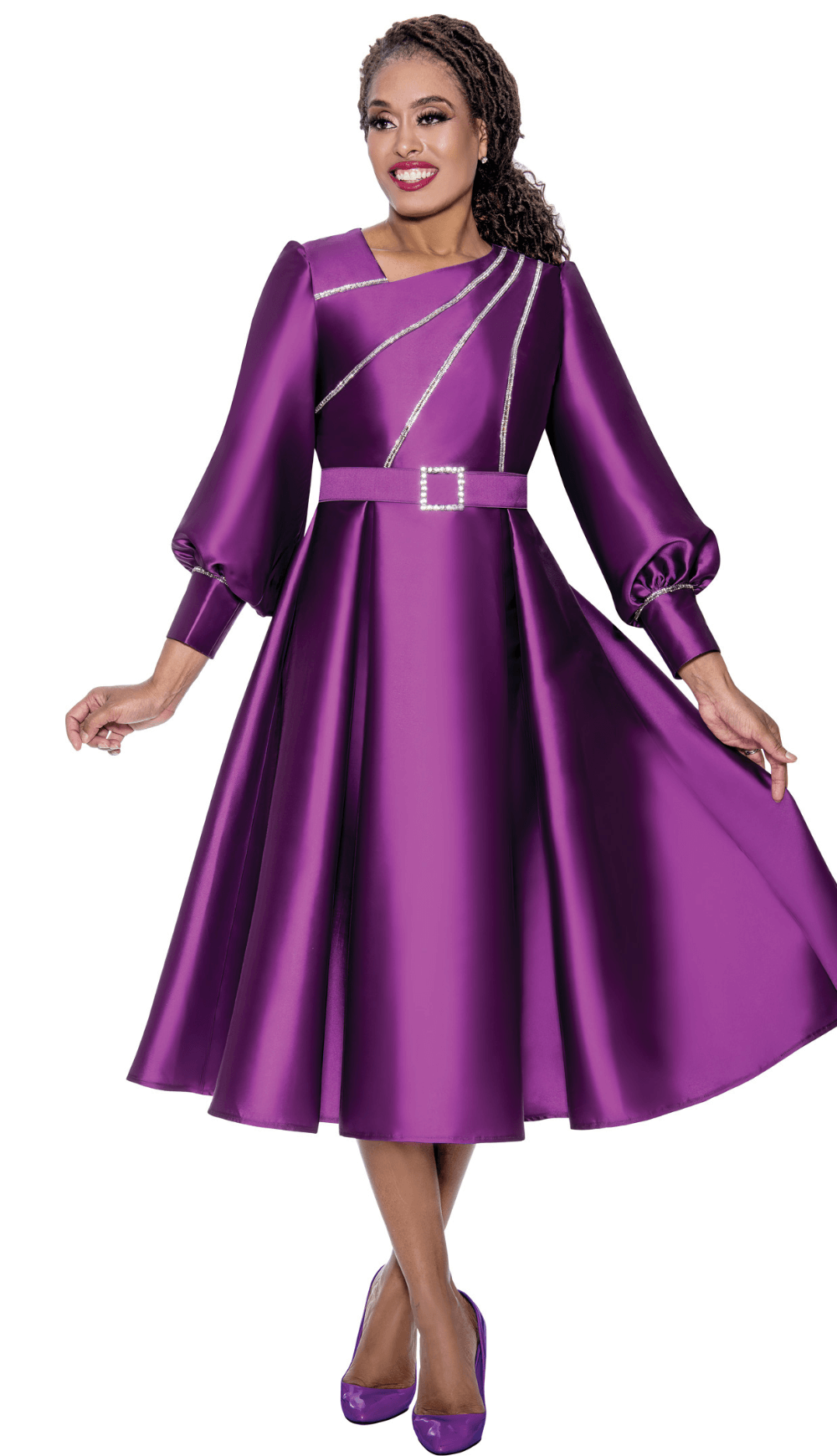 Church Dress By Nubiano 100081-Purple - Church Suits For Less