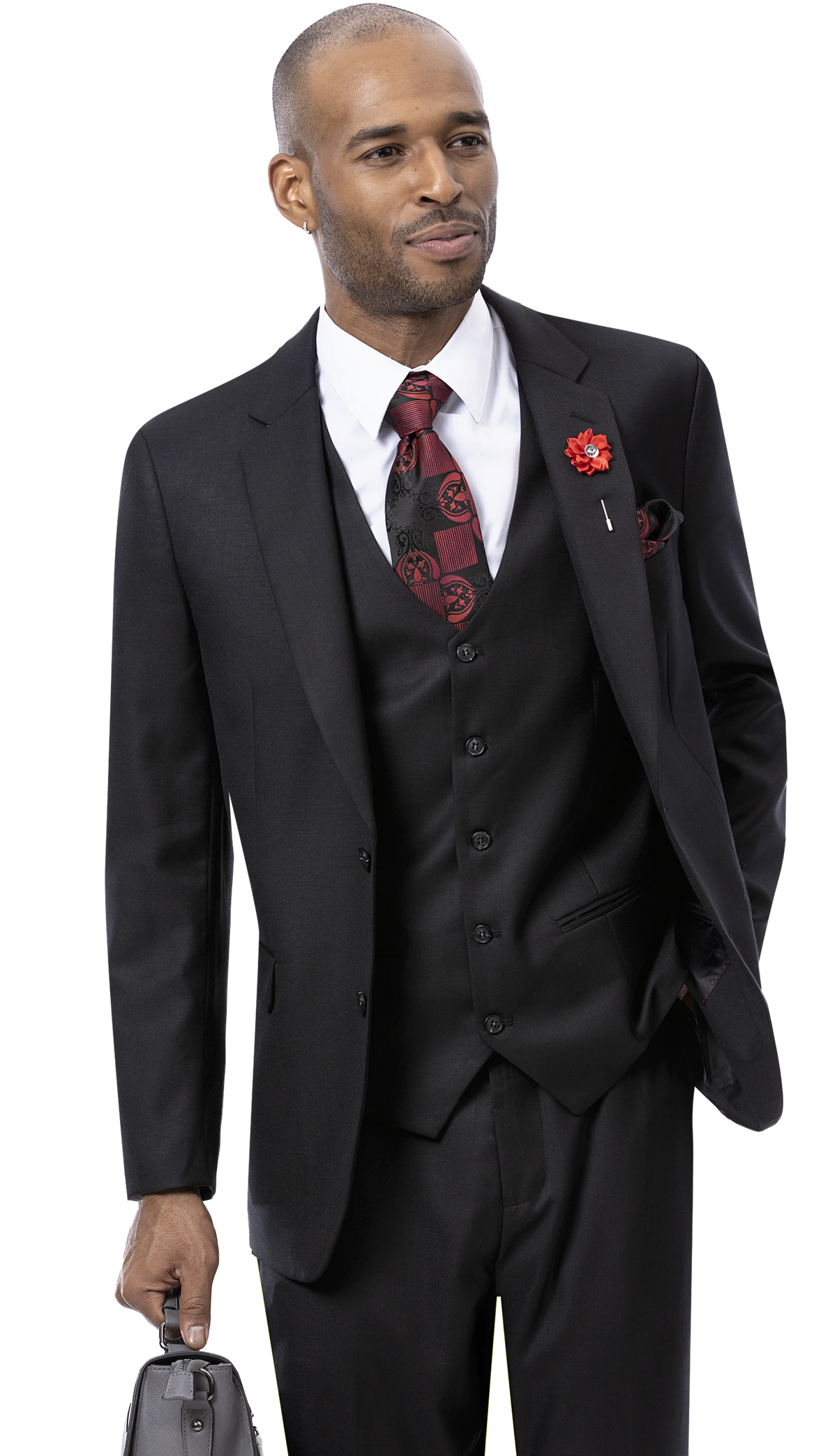 EJ Samuel Modern Fit Suit M18022 - Black - Church Suits For Less