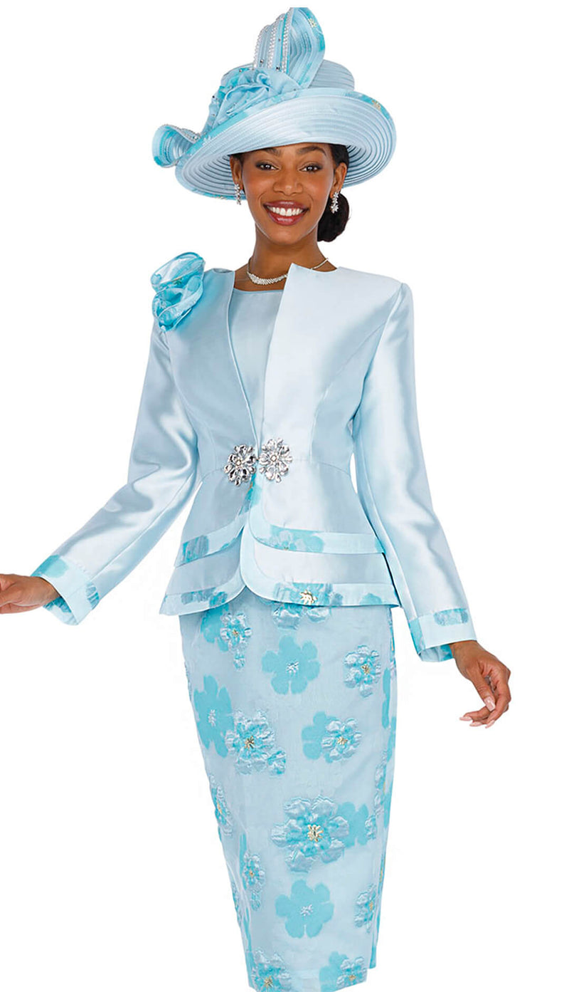 Elite Champagne Church Suit 5852-Light Blue - Church Suits For Less