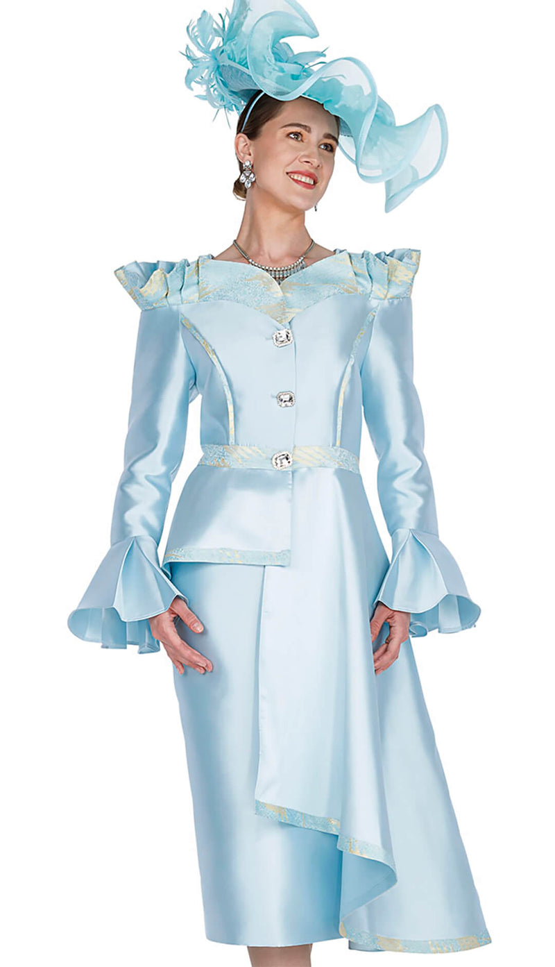 Elite Champagne Church Suit 5885-Light Blue - Church Suits For Less