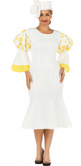 Giovanna Dress DP2402-Off-White/Yellow - Church Suits For Less