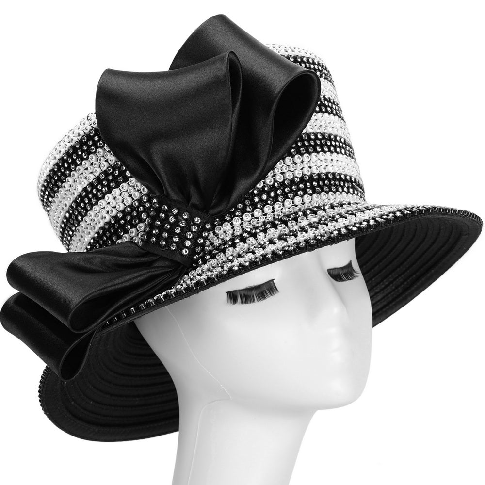 Giovanna Church Hat HR22106-Black/White - Church Suits For Less