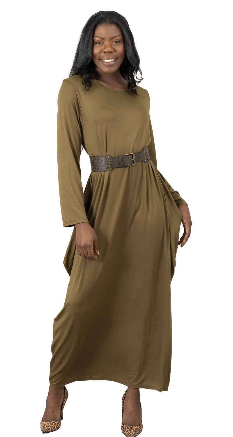 Kara Chic Knit Dress CHH18028LS-Olive - Church Suits For Less