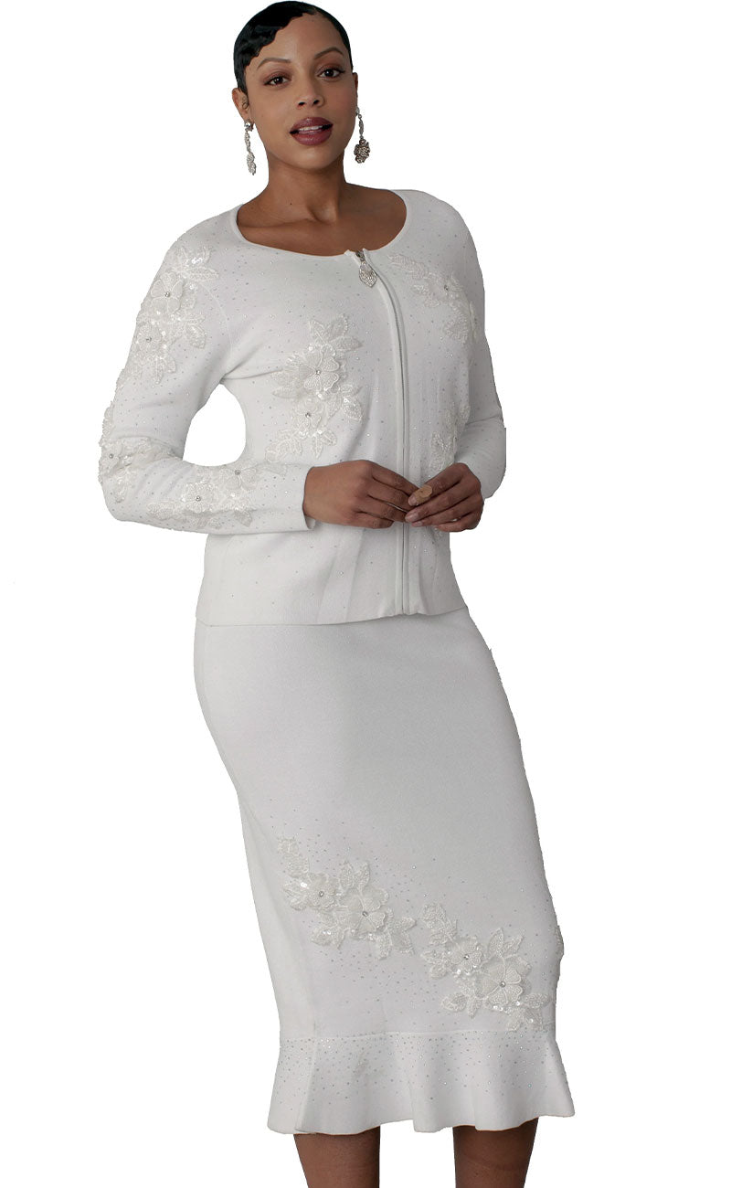 Kayla Knit Suit 5346-White - Church Suits For Less