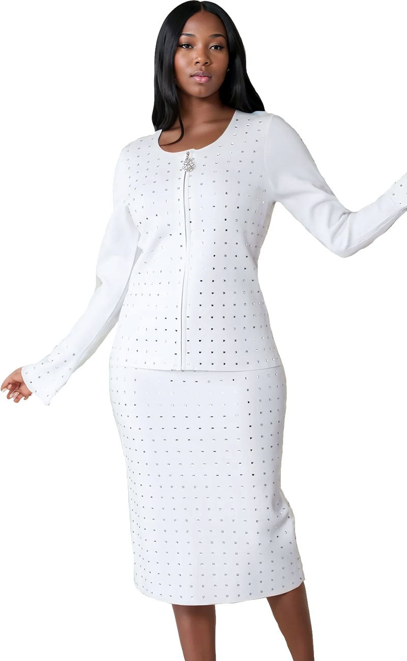 Kayla Knit Suit 5350-White - Church Suits For Less