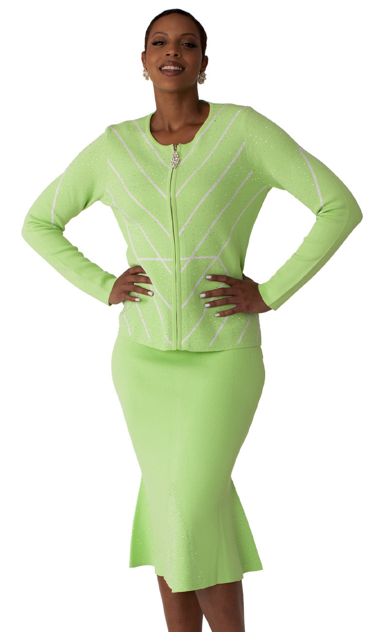 Kayla Knit Suit 5321-Lime/Silver - Church Suits For Less