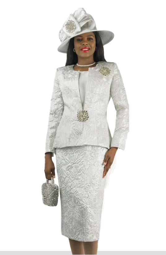 Lily And Taylor Suit 4869-White/Silver - Church Suits For Less