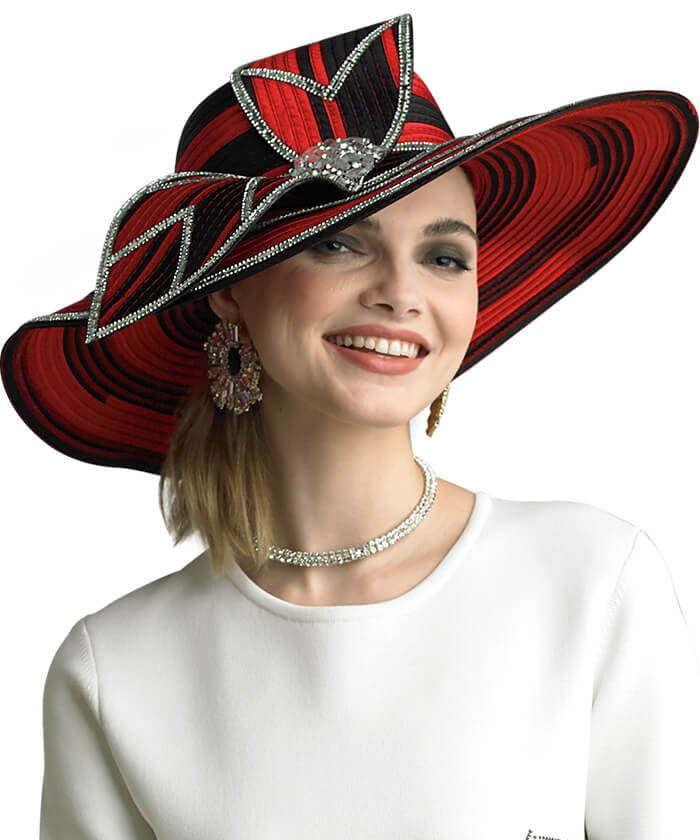 Lily and Taylor Hat H289-Fucshia-Red/Black - Church Suits For Less