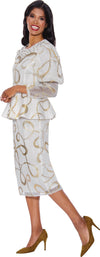 Stellar Looks Skirt Suit 1862-White/Gold - Church Suits For Less