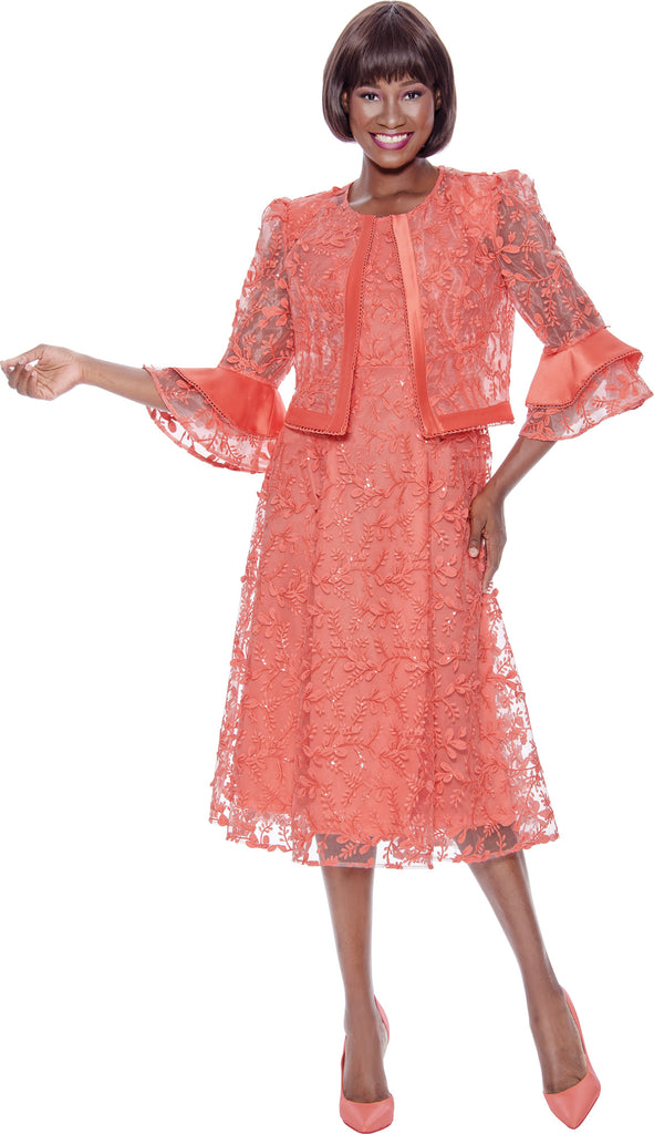 Coral Mother of the Bride Dresses Tea Length