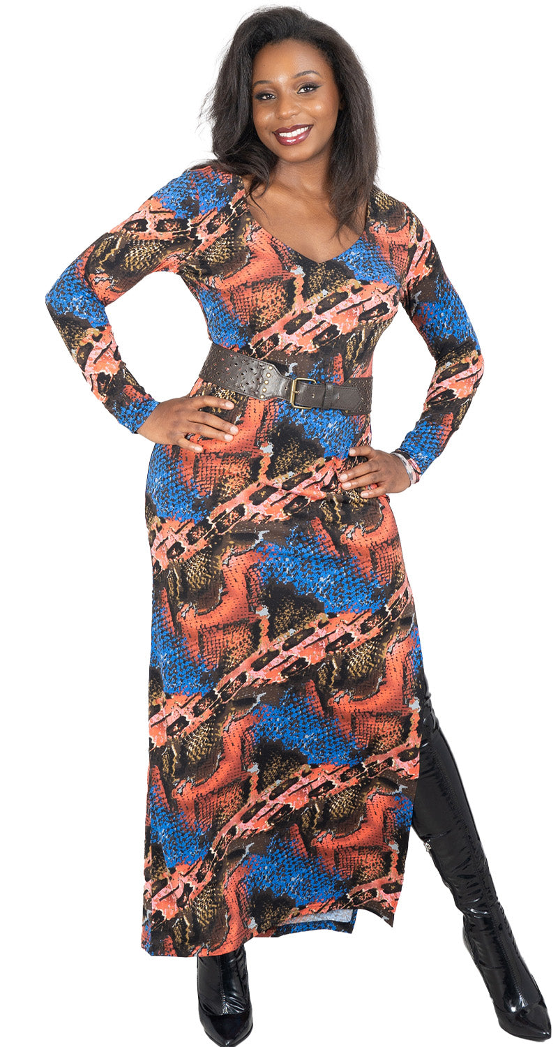 Vertigo Print Maxi Dress VC32459LD-Reptile - Church Suits For Less