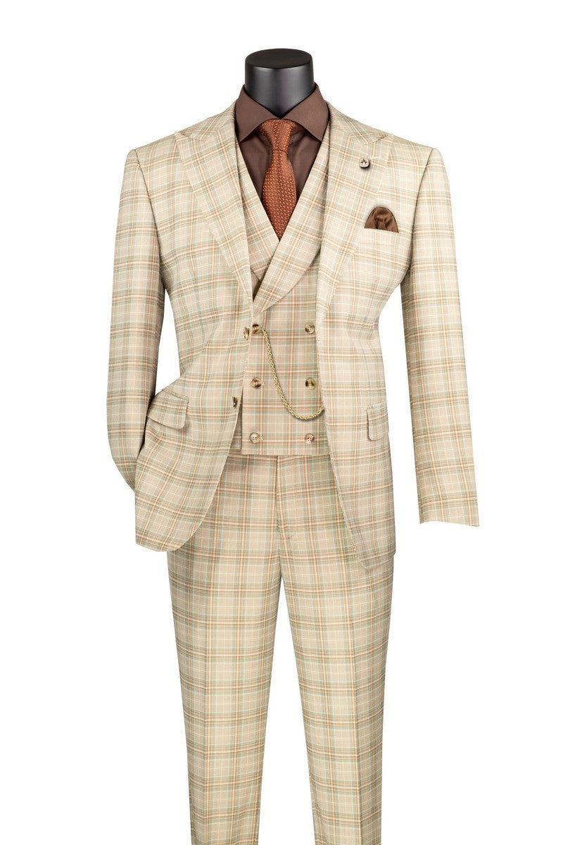 Vinci Men Suit MV2W-3-Khaki - Church Suits For Less