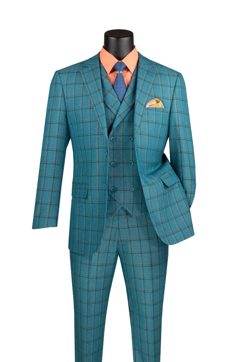 Vinci Men Suit MV2W-4-Teal Blue - Church Suits For Less