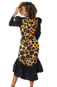 For Her Women Dress 82139-Black/Yellow - Church Suits For Less