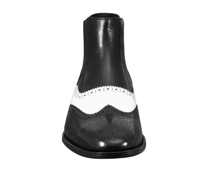 Men's Dress Boots-AG2632 Black & White - Church Suits For Less