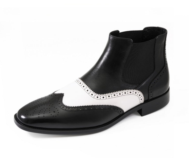 Men's Dress Boots-AG2632 Black & White - Church Suits For Less