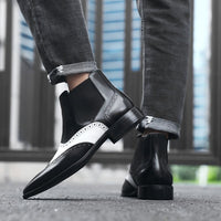 Men's Dress Boots-AG2632 Black & White - Church Suits For Less