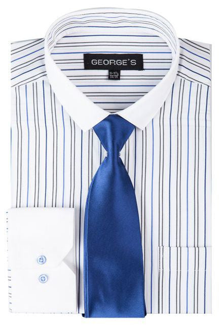 Men Dress Shirt SG-41-White/Blue - Church Suits For Less