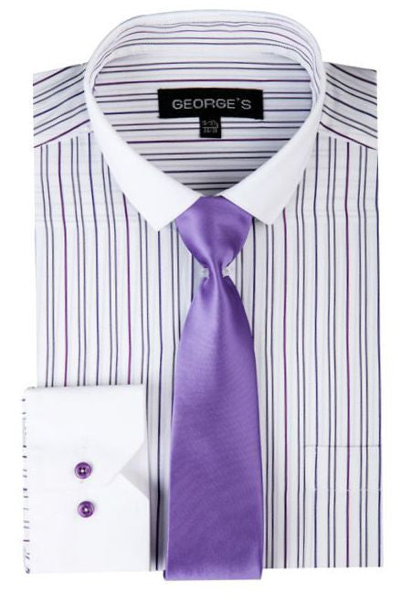 Men Dress Shirt SG-41C-White/lavender - Church Suits For Less