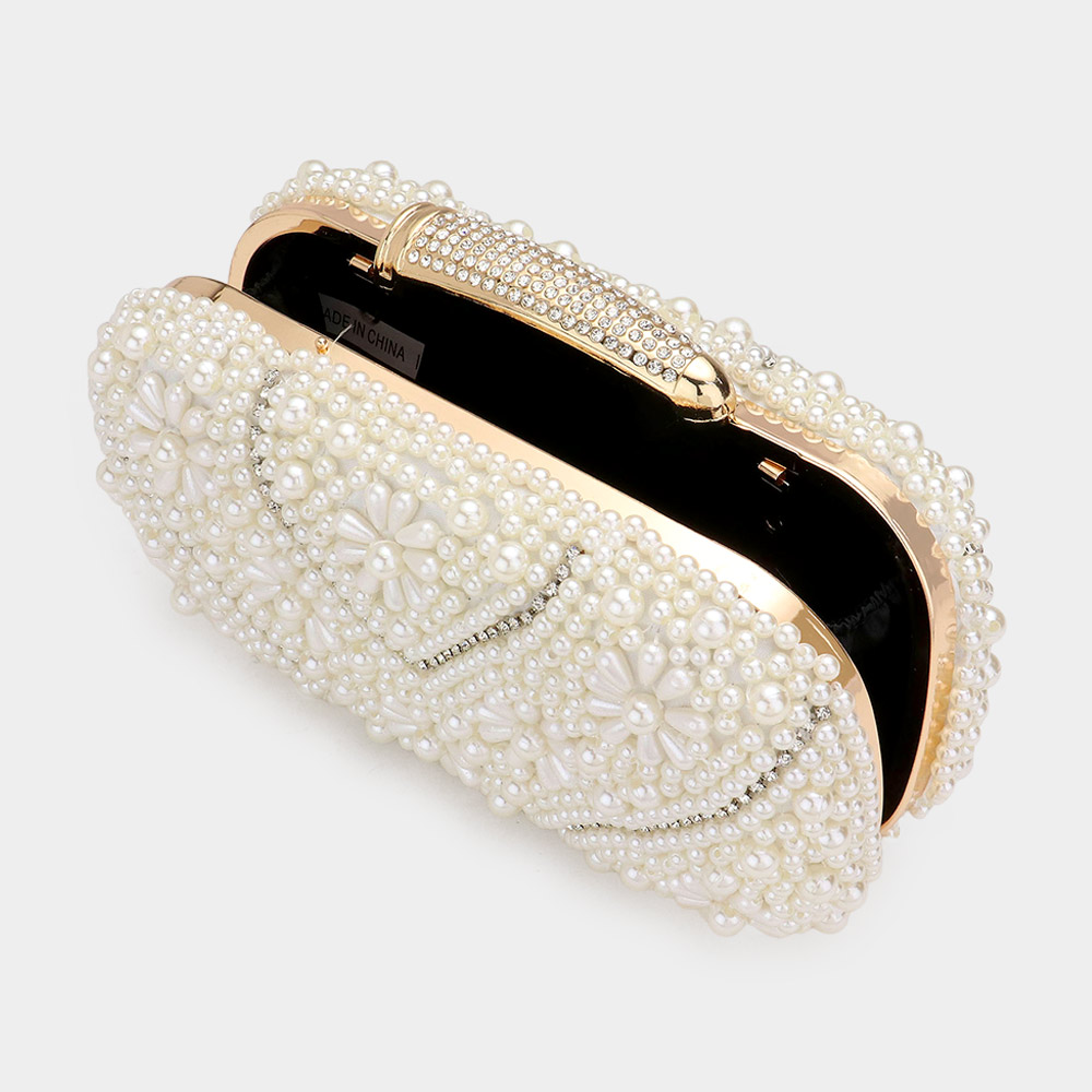 Women Elegant Pearl Clutch Bag- 12206 Cream - Church Suits For Less