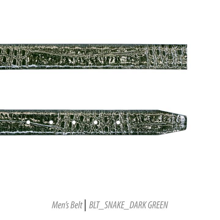 Men Leather Belts-BLT-Snake-Dark Green-408 - Church Suits For Less