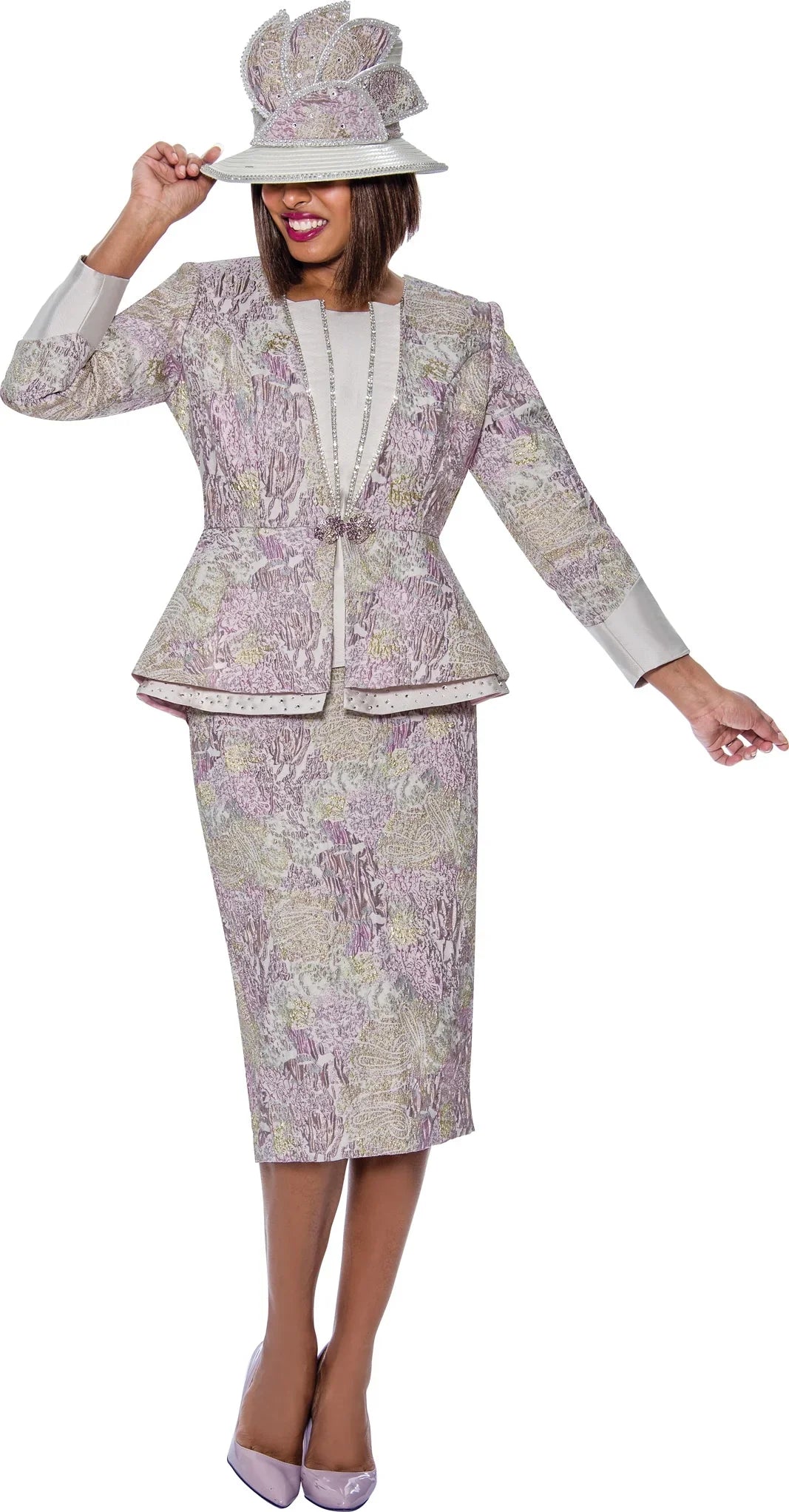 Divine Queen Skirt Suit 1943C-Pink Multi - Church Suits For Less