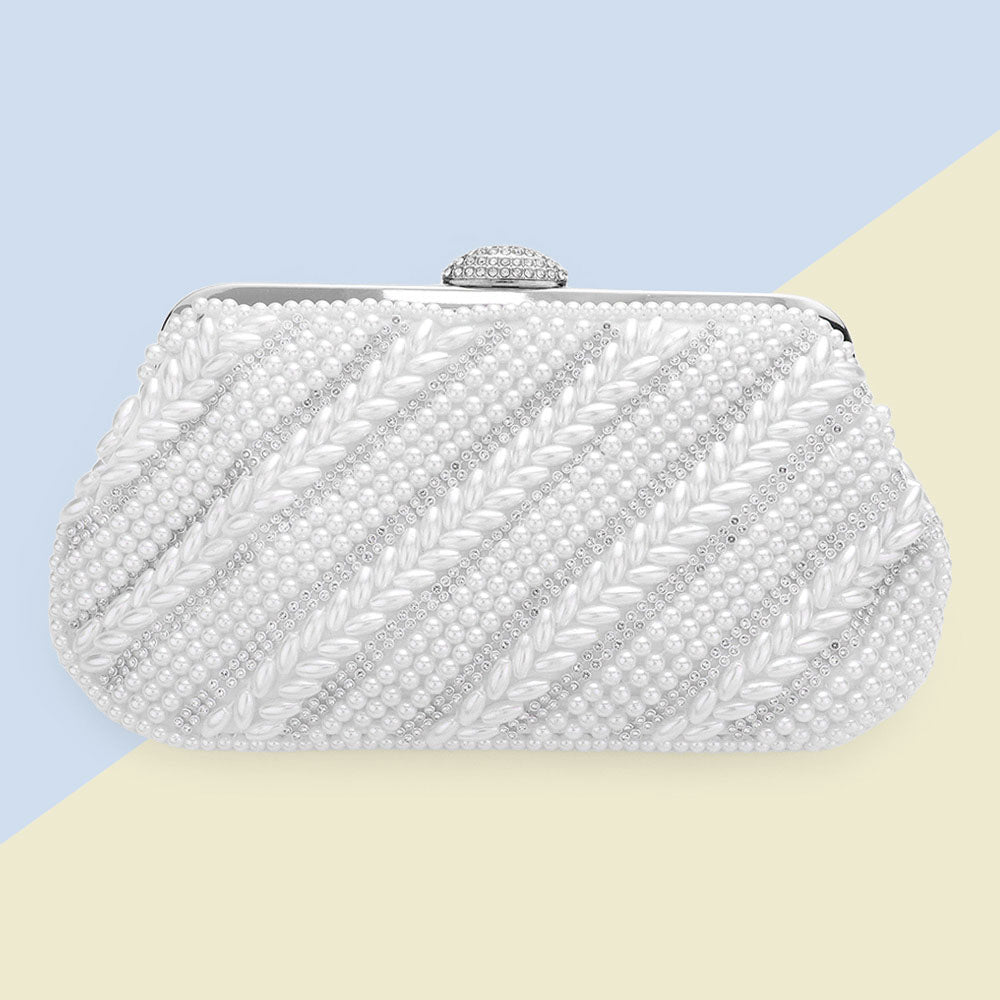 Women Elegant Pearl Clutch Bag- 12204 - Church Suits For Less