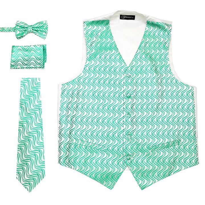 Men Vest Set-PV15-Green White - Church Suits For Less