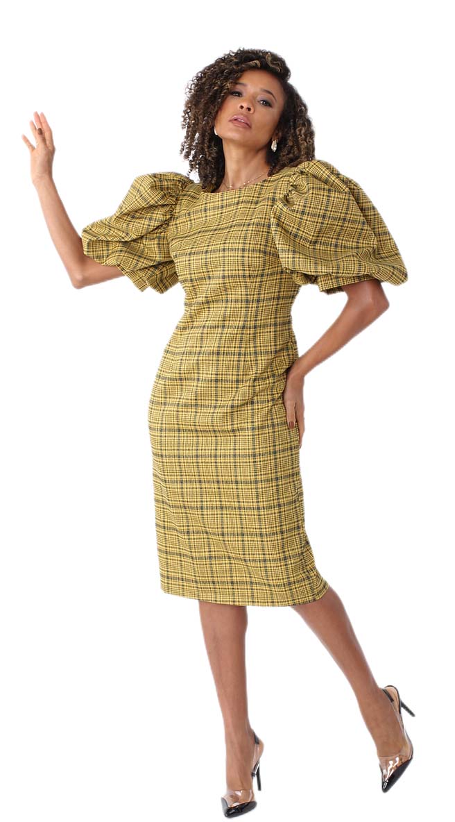 For Her Women Dress 82015C-Mustard Plaid - Church Suits For Less