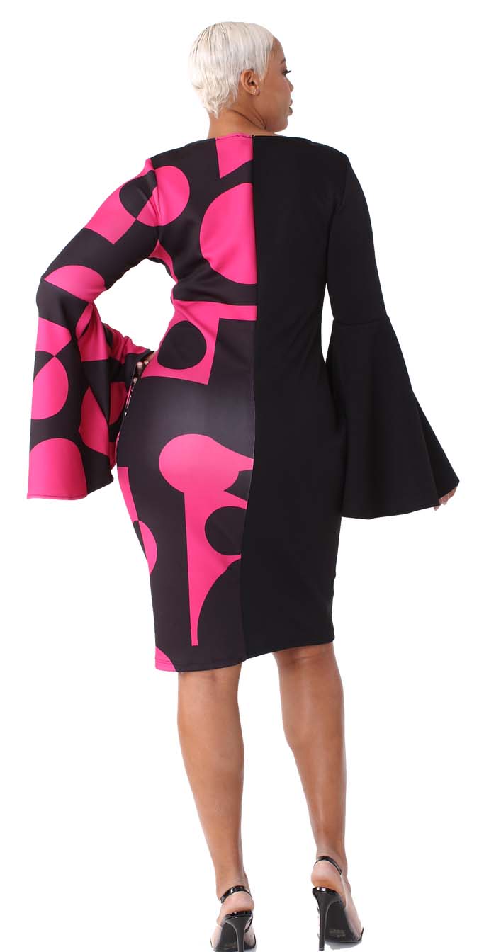 For Her Women Dress 82062-Black Fuchsia - Church Suits For Less