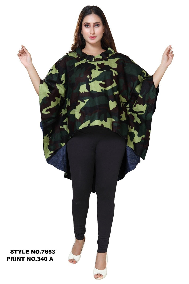 Kara Chic Hilo Poncho Top 7653-Green Camo - Church Suits For Less