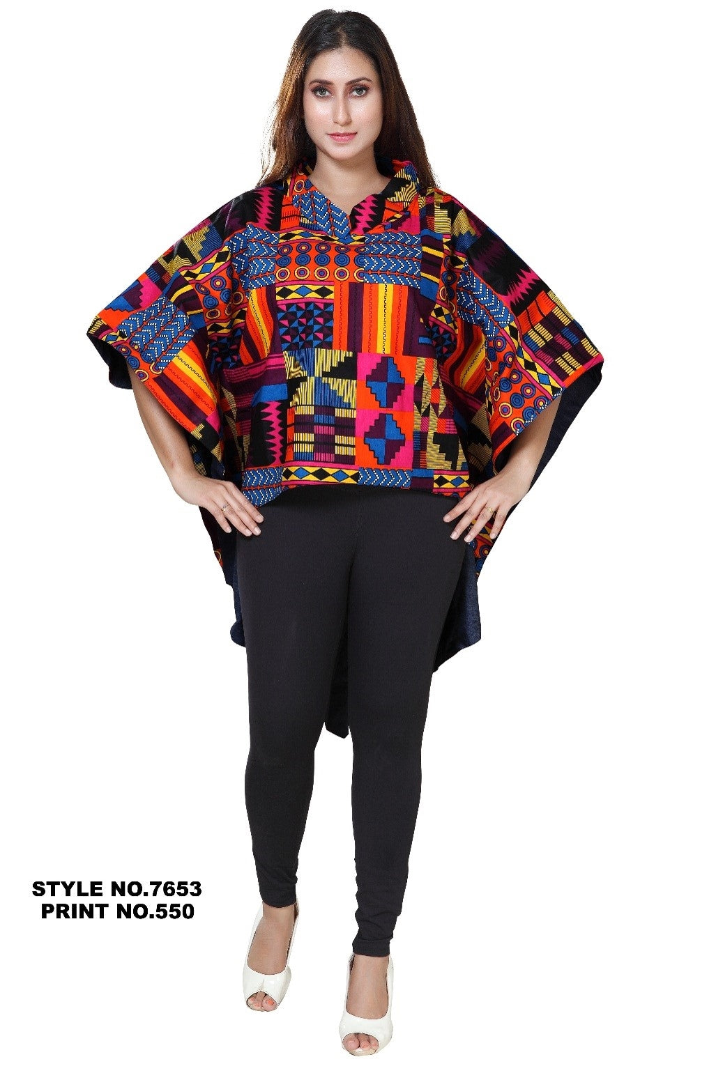 Kara Chic Hilo Poncho Top 7653-Print #550 - Church Suits For Less