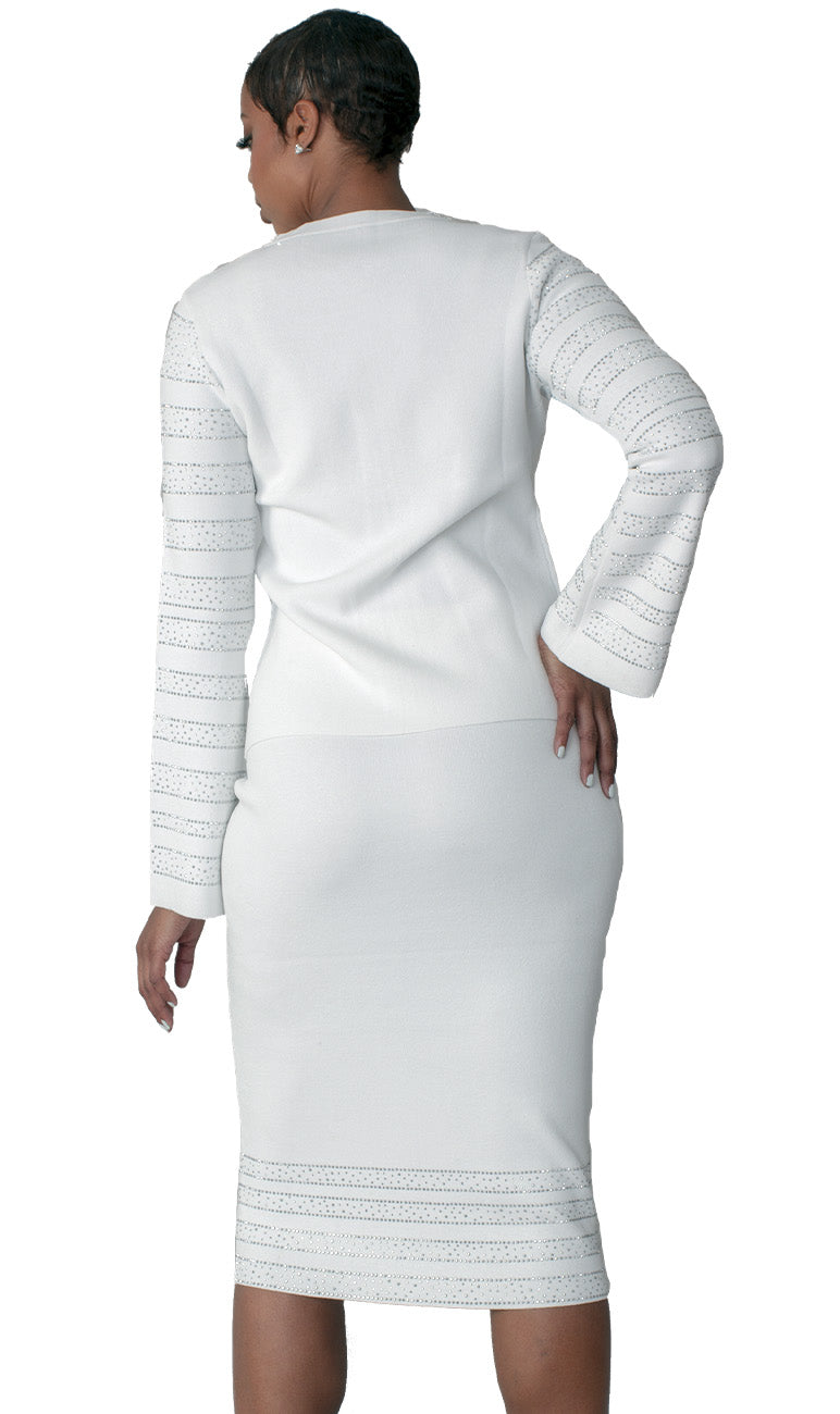 Kayla Knit Suit 5327-White/Silver - Church Suits For Less