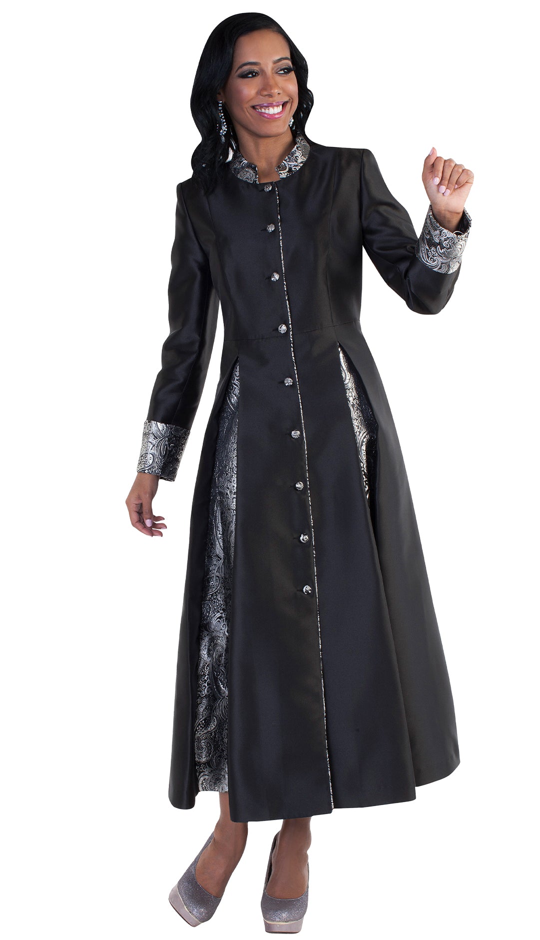 Tally Taylor Robe 4544-Black/Silver - Church Suits For Less