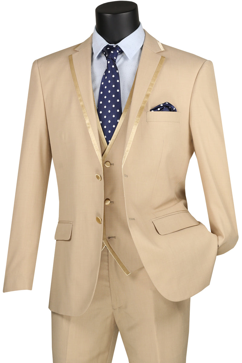 Vinci Men Suit SV2T-8-Beige - Church Suits For Less