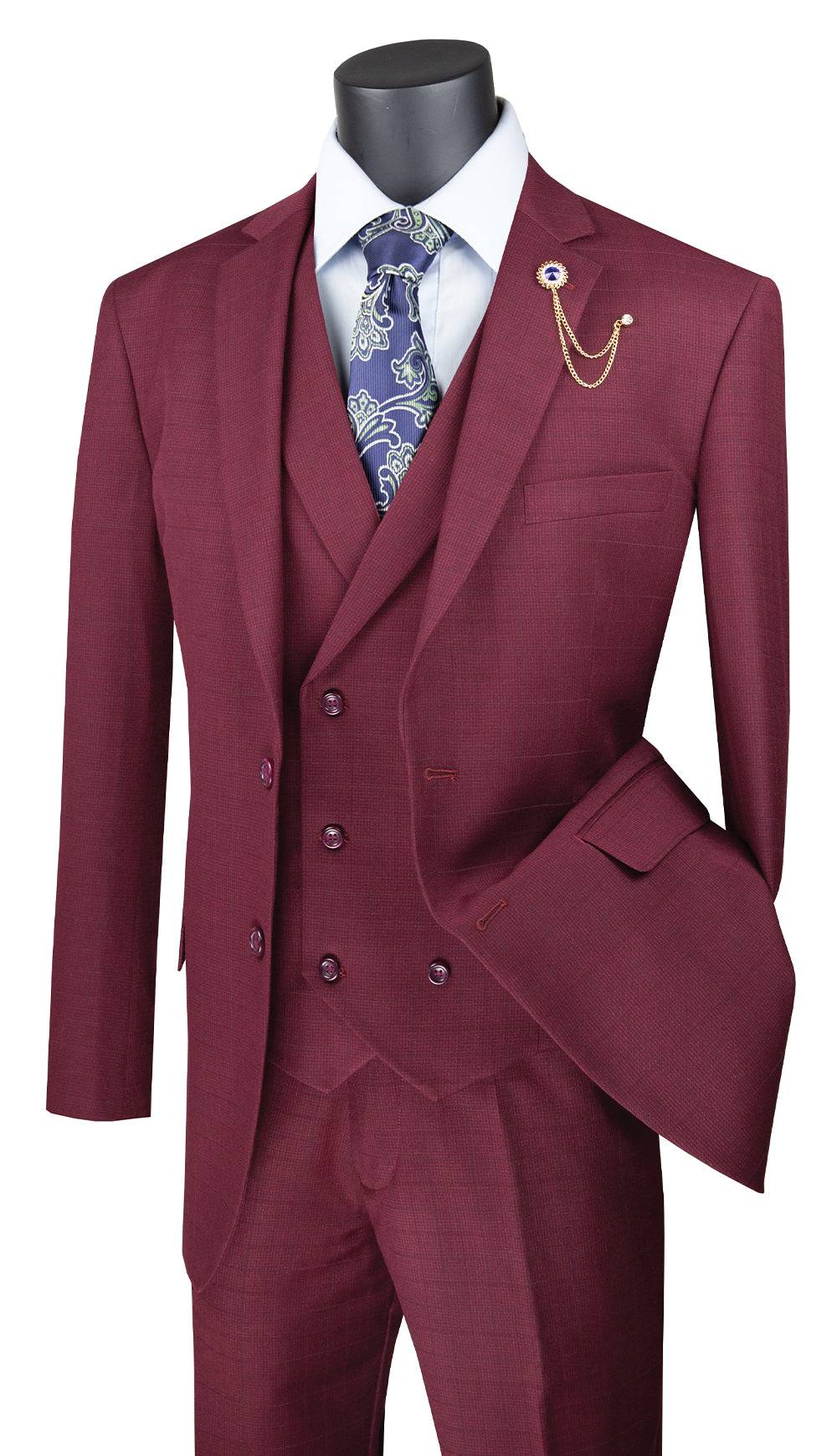 Vinci Men Suit V2RW-13-Burgundy - Church Suits For Less