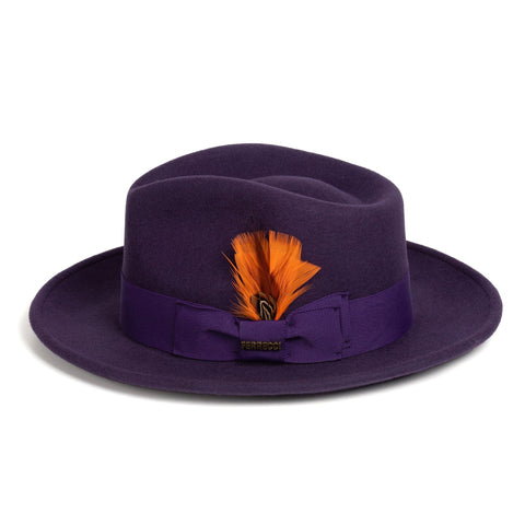 Men Crushable Wool MSD Fedora Hat Purple - Church Suits For Less