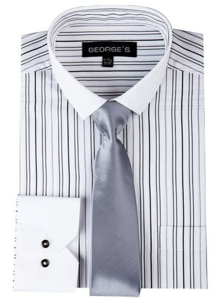 Men Dress Shirt SG-41C-White/Silver - Church Suits For Less