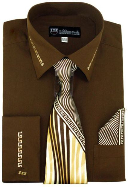 Men Dress Shirt SG-35-Brown - Church Suits For Less